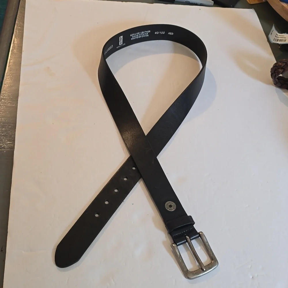 Levi's| Mens Black Leather Belt Silver Square Buckle Dress Office Sz.L/XL